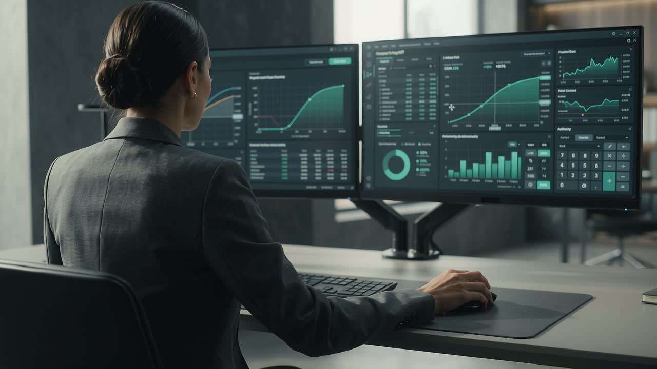 An illustrative cinematic scene of financial options and risk analysis.