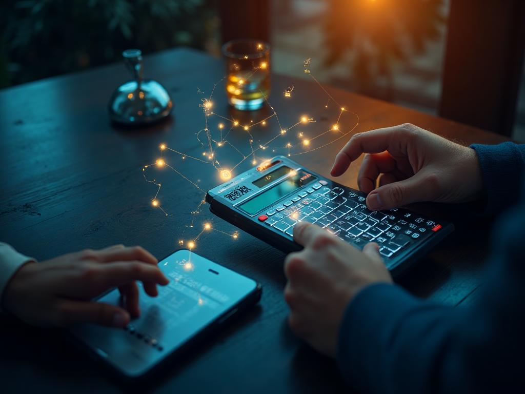 Global network connecting people using calculators with holographic equations